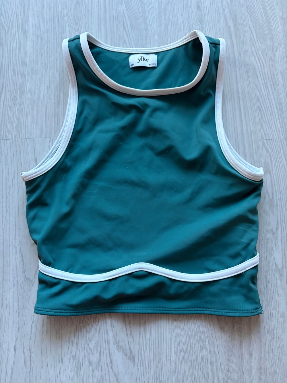 Yllw The Label Teal Athletic Crop Tank with White Trim